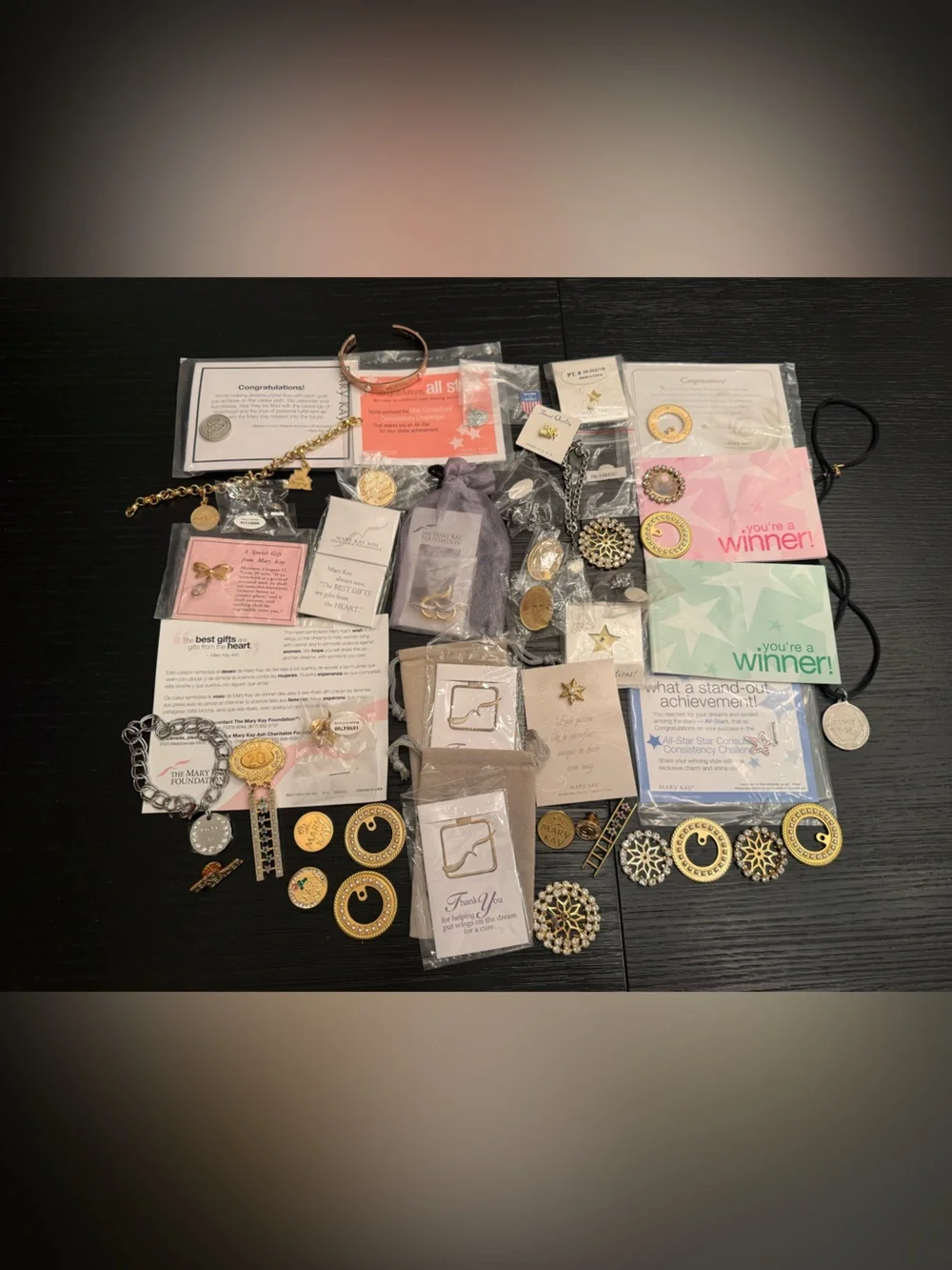 Mary Kay Bundle of Jewelry Pins Pin Enhancers Charms Bookmarks Assorted Lot